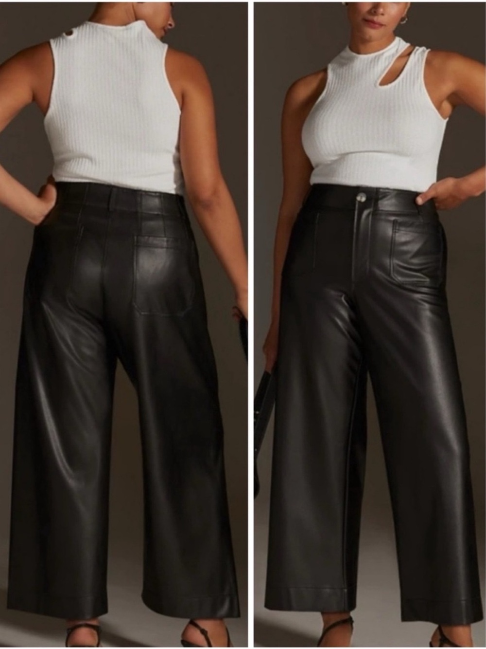 Maeve Anthropologie Collette Vegan Leather Cropped Wide leg Pant in Black 29/8